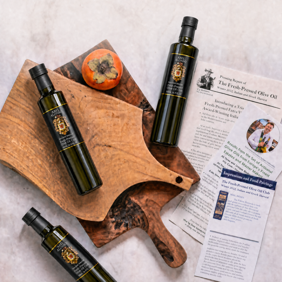 Everything in your quarterly delivery — the oil, your Pressing Report, tasting notes, and recipes